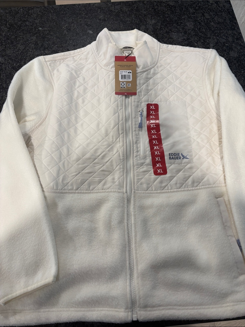 Eddie Bauer Cream Quilted & Fleece Full-Zip Jacket